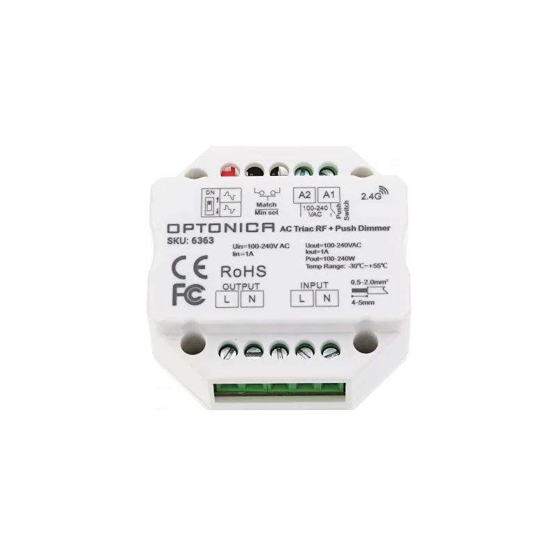 AC TRIAC RF Dimmer - Variateur LED Dimmable Blanc du Jour 240 kWh/1000h - AC100~240V - 52x52x20mm