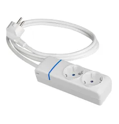 Rallonge électrique avec 2 prises 2P+T 16A 250V - 1,5m câble blanc H05VV-F 3G1,5mm² - IP20 polycarbonate