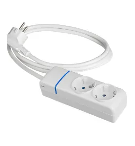 Rallonge électrique avec 2 prises 2P+T 16A 250V - 1,5m câble blanc H05VV-F 3G1,5mm² - IP20 polycarbonate