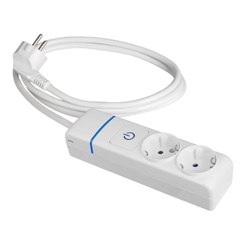 Multiprise avec 2 prises 2P+T 16A 250V avec interrupteur lumineux - 1,5m de câble blanc H05VV-F 3G1,5mm² - IP20 - Polycarbona