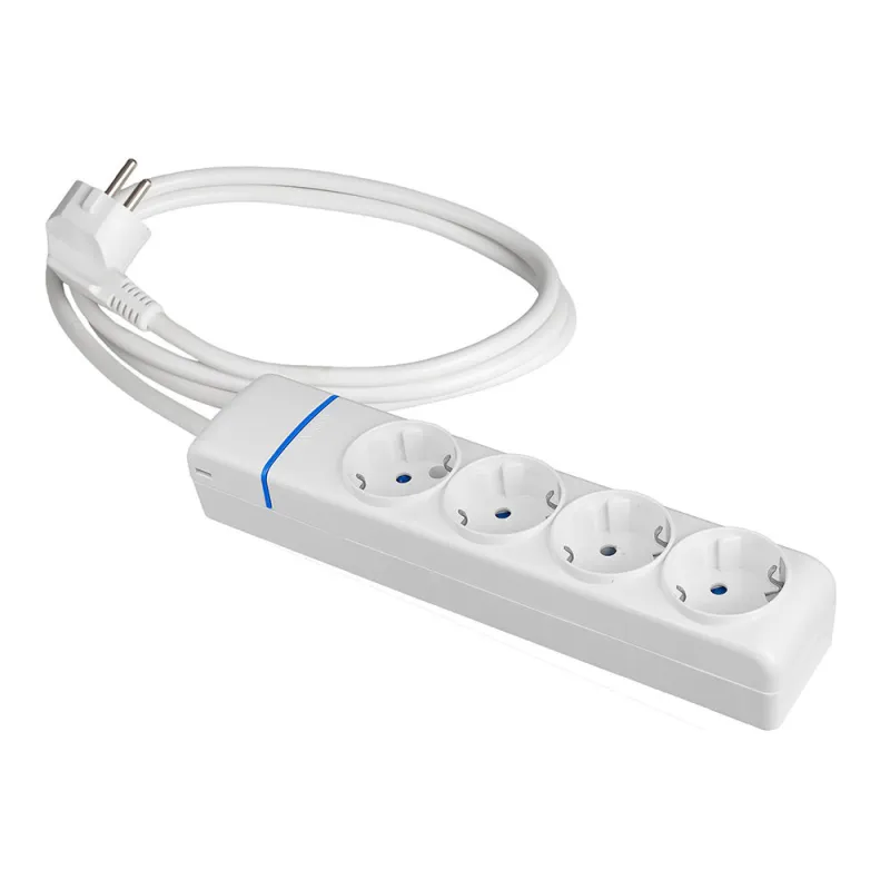 Multiprise Multifonction 4 Prises 16A 250V 1,5m Cable Blanc - IP20 - Polycarbonate