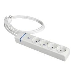 Rallonge électrique 4 prises 2P+T 16A 250V avec interrupteur - 1,5m câble H05VV-F 3G1,5mm² - IP20 blanc polycarbonate