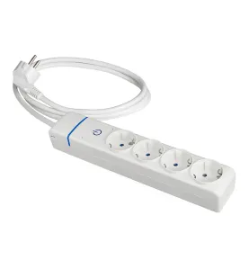 Rallonge électrique 4 prises 2P+T 16A 250V avec interrupteur - 1,5m câble H05VV-F 3G1,5mm² - IP20 blanc polycarbonate