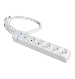 Multiprise Rallonge 5 Prises 2P+T 16A 250V avec Interrupteur Lumière - Câble 1,5m H05VV-F 3G1,5mm² - Blanc - Polycarbonate -