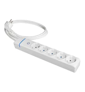 Multiprise Rallonge 5 Prises 2P+T 16A 250V avec Interrupteur Lumière - Câble 1,5m H05VV-F 3G1,5mm² - Blanc - Polycarbonate -