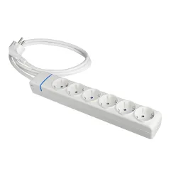 MULTIPRISE AVEC 6 PRISES 2P+T 16A 250V - CÂBLE 1,5M BLANC - POLYCARBONATE IP20