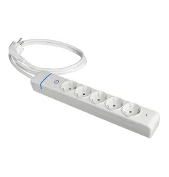 Multiprise blanche 5 prises 2P+E 16A 250V 3680W 1,5m - Interrupteur lumineux bleu - Protection IP20