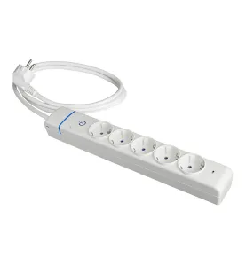 Multiprise blanche 5 prises 2P+E 16A 250V 3680W 1,5m - Interrupteur lumineux bleu - Protection IP20