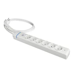 Multiprise 6 prises 2P+E 16A 250V Max.3680W Blanc IP20 cable 1,5m - Interrupteur lumineux bleu