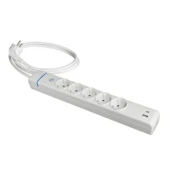 Multiprise 5 prises - 3680W max - Câble 1,5m - Blanc - IP20 - Polycarbonate - 250V