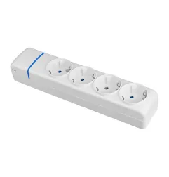 Prise Multiple 4 Sorties 2P+T 16A 250V - Multiprise Blanche Polycarbonate IP20 Base Fixation Murale