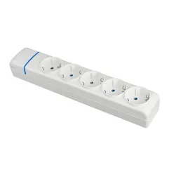 Multiple Base avec 5 Prises 2P+E - 16A 250V - Blanc - IP20 - Polycarbonate