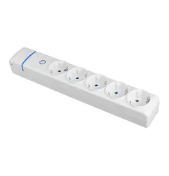 Multiprise 5 prises 2P+T 16A 250V avec interrupteur lumineux - Blanc - Polycarbonate - IP20