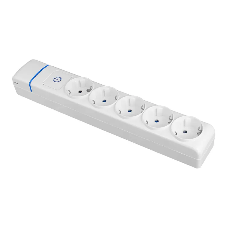 Multiprise 5 prises 2P+T 16A 250V avec interrupteur lumineux - Blanc - Polycarbonate - IP20