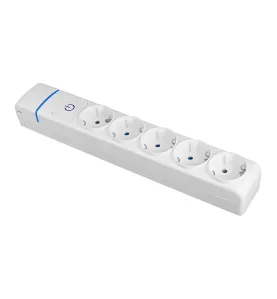 Multiprise 5 prises 2P+T 16A 250V avec interrupteur lumineux - Blanc - Polycarbonate - IP20