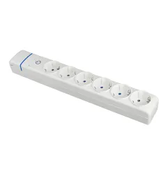 Multiple base avec 6 prises 2P+E 16A 250V - Interrupteur lumineux - 3680W max - Blanc - IP20 - Polycarbonate