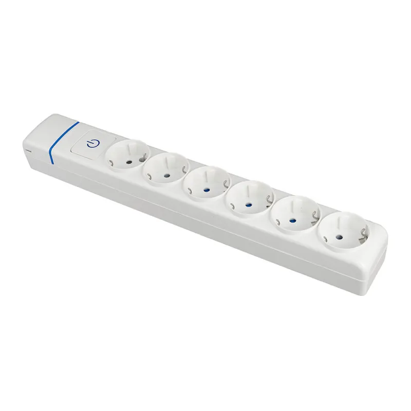 Multiple base avec 6 prises 2P+E 16A 250V - Interrupteur lumineux - 3680W max - Blanc - IP20 - Polycarbonate