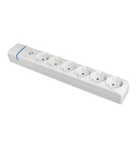 Multiple base avec 6 prises 2P+E 16A 250V - Interrupteur lumineux - 3680W max - Blanc - IP20 - Polycarbonate