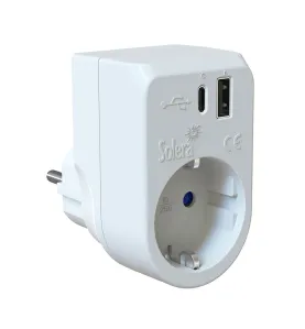 Adaptateur 2P+E 16A 250V - Blanc avec USB A + USB C 3A 5VDC - IP20 - 860USBAC Solera