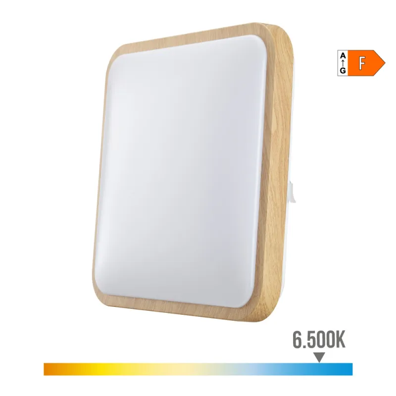 Plafonnier LED Carré 18W Effet Bois 1820lm - Blanc du Jour 6400K