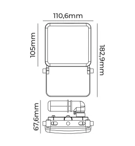 Projecteur LED 20W Noir Étanche IP65 1560lm - Blanc du Jour 6000K