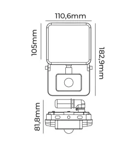 Projecteur LED à Détecteur Noir 20W 1560lm 120° IP44 - Blanc du Jour 6000K