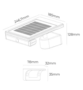 Applique Solaire LED Noir avec Détecteur de Mouvement 6W 720lm IP65 - Blanc du Jour 6500K