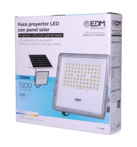 Projecteur LED Solaire 200W 1500lm IP65 - Blanc du Jour 6500K