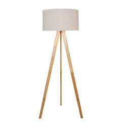 Lampadaire EDM E27 en bois et tissu - Luminaire sur pied - 50x150 cm - Abat-jour 43x21 cm