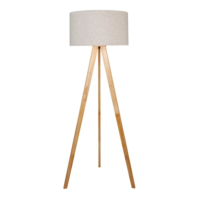 Lampadaire EDM E27 en bois et tissu - Luminaire sur pied - 50x150 cm - Abat-jour 43x21 cm