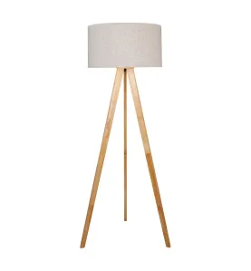 Lampadaire EDM E27 en bois et tissu - Luminaire sur pied - 50x150 cm - Abat-jour 43x21 cm