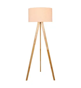 Lampadaire EDM E27 en bois et tissu - Luminaire sur pied - 50x150 cm - Abat-jour 43x21 cm