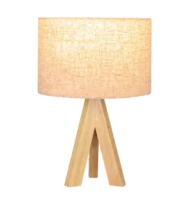 Lampe de table EDM E27 en bois et tissu - Ø 25 x 37 cm - Bois