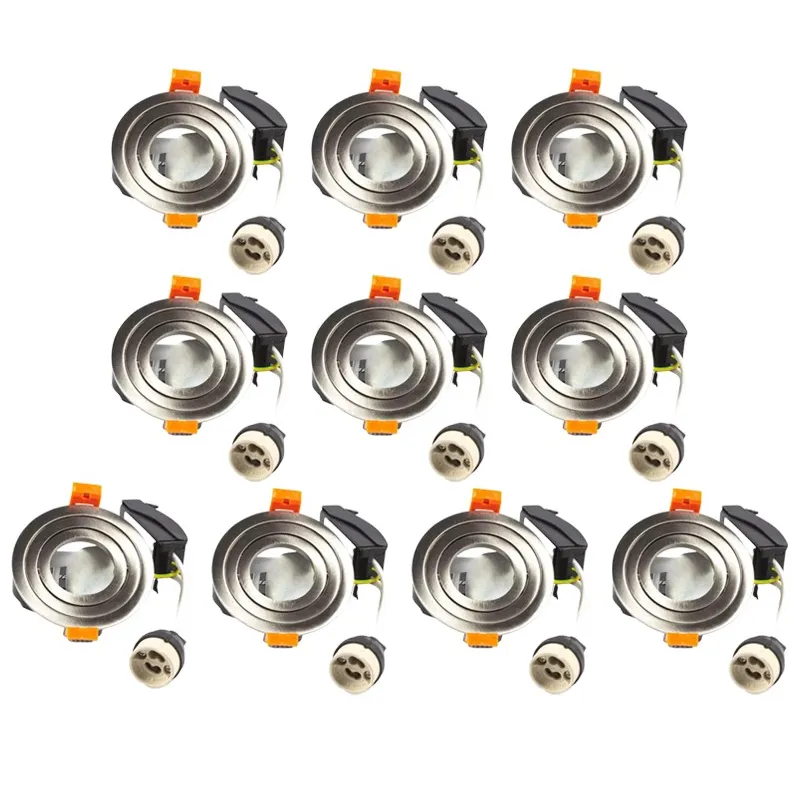 Lot de 10 Supports Spots Ronds Encastrables Orientables - Aluminium - Sans Douille