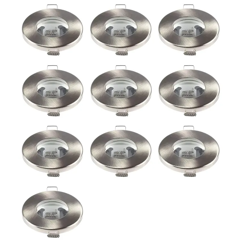 Lot de 10 Supports de Spot Étanches IP65 - Rond en Aluminium Brossé - Sans douille