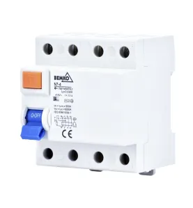 Disjoncteur différentiel tétrapolaire 25A 300mA - Protection AC 4kV - Rail DIN 4 modules