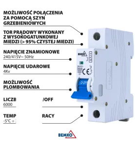 Disjoncteur modulaire 1P - 4A - Courbe B - Pouvoir de coupure 4kV - Rail DIN