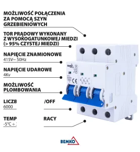 Disjoncteur 3P B 6A - Protection électrique - Rail DIN - IP20 - 415V AC