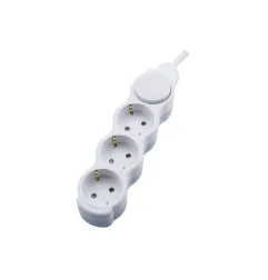 Rallonge électrique 3 prises - 5 mètres - 250V - 3x1,5mm² - Blanc - IP20