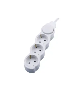 Rallonge électrique 3 prises - 5 mètres - 250V - 3x1,5mm² - Blanc - IP20