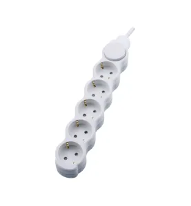 Multiprise 5 Prises Schuko - Câble 3m - Blanc - Protection IP20 - Interrupteur