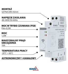 Minuteur astronomique WiFi - 1 canal - 1,5W - 85-265V AC - Rail DIN - IP20