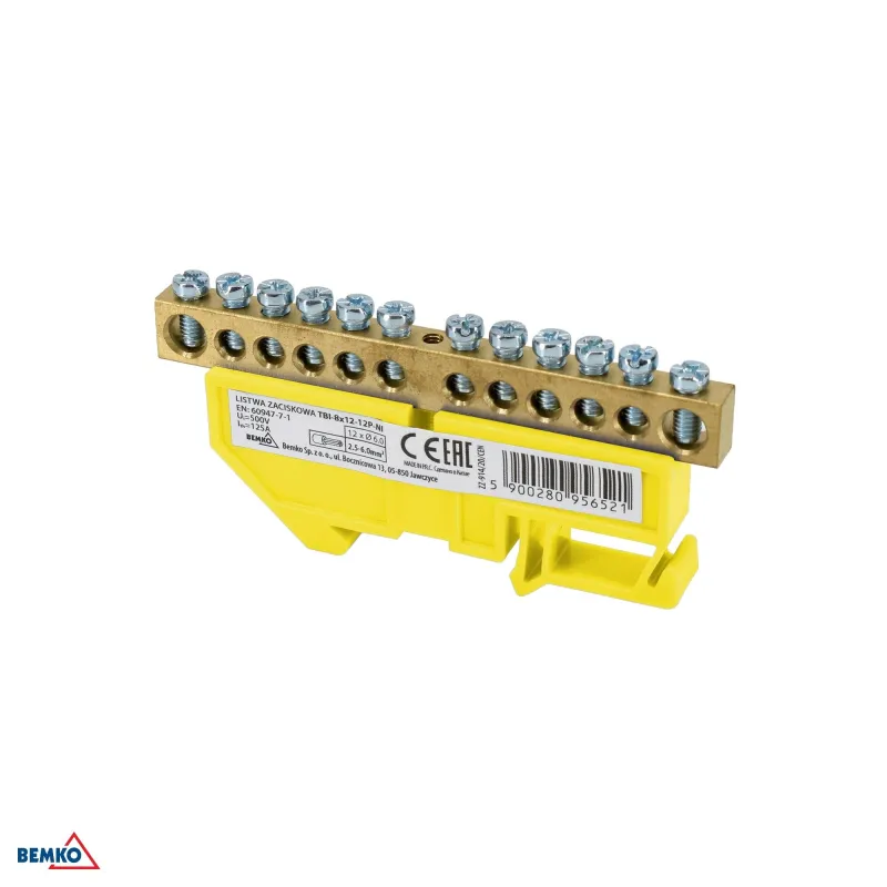 Bornier sur rail DIN - 1 module - Installation sur rail TH35 - Tension nominale 500V - Jaune