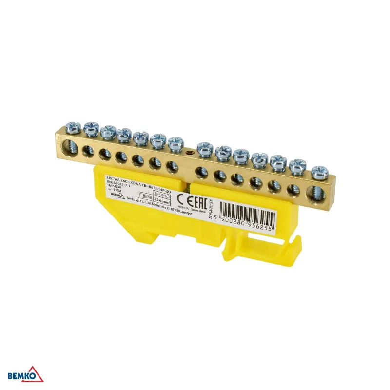 Bornier sur rail DIN - 6x9mm - Jaune - Installation facile - Tension nominale 500V