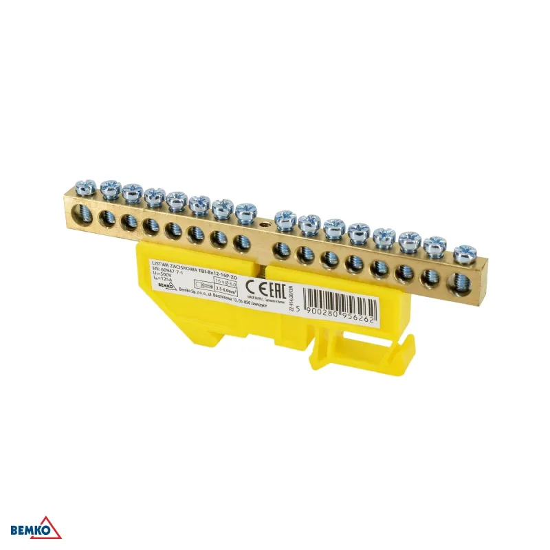 Bornier sur rail DIN - 1 module - Installation sur rail TH35 - Tension nominale 500V - Jaune