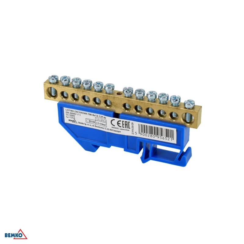 Bornier sur rail DIN - 1 module - Installation sur rail TH35 - Tension d'isolement 500V - Bleu