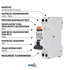 Disjoncteur différentiel SCHELINGER - 1P B 10A 30mA Type AC - Rail DIN - Protection électrique