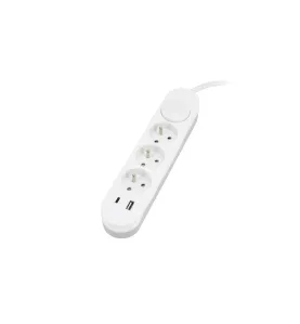 Rallonge électrique multiprises - 3 prises + 2 ports USB - Câble 2m - Blanc - Protection IP20