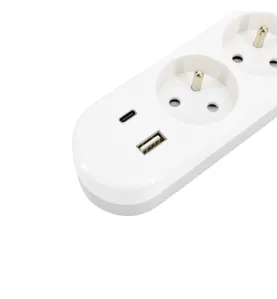 Rallonge électrique multiprises - 3 prises + 2 ports USB - Câble 2m - Blanc - Protection IP20