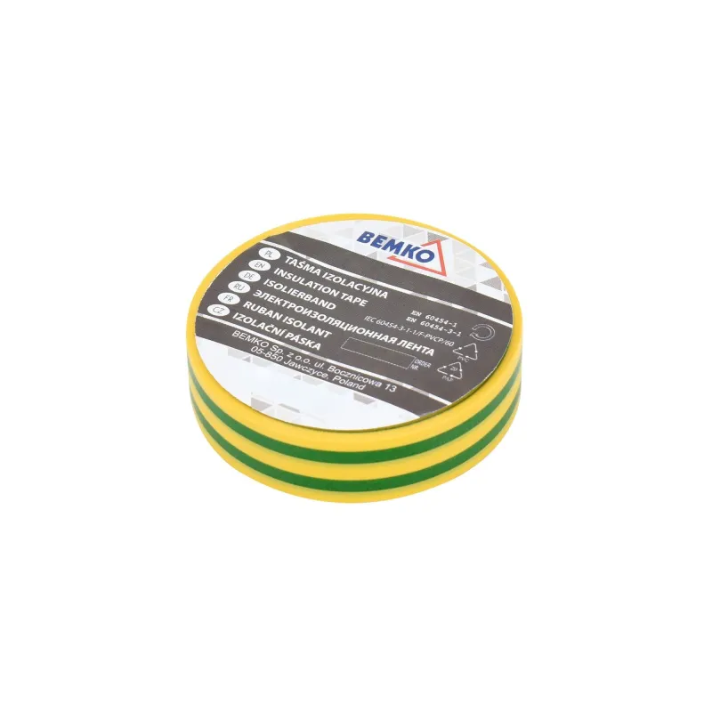 Ruban Isolant PVC 19mm x 20m - Jaune/Vert - Épaisseur 0,13mm - Électricité et Bricolage